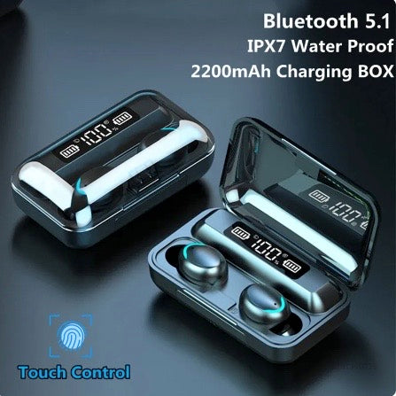 Wireless Bluetooth 5.1 Earbuds with Battery Pack Waterproof Headphone with LED and Touch Control